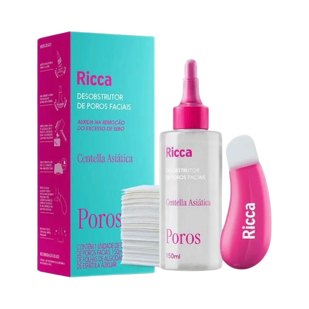 Loção Facial Ricca Desobstrutor de Poros 150ml com embalagem azul e rosa